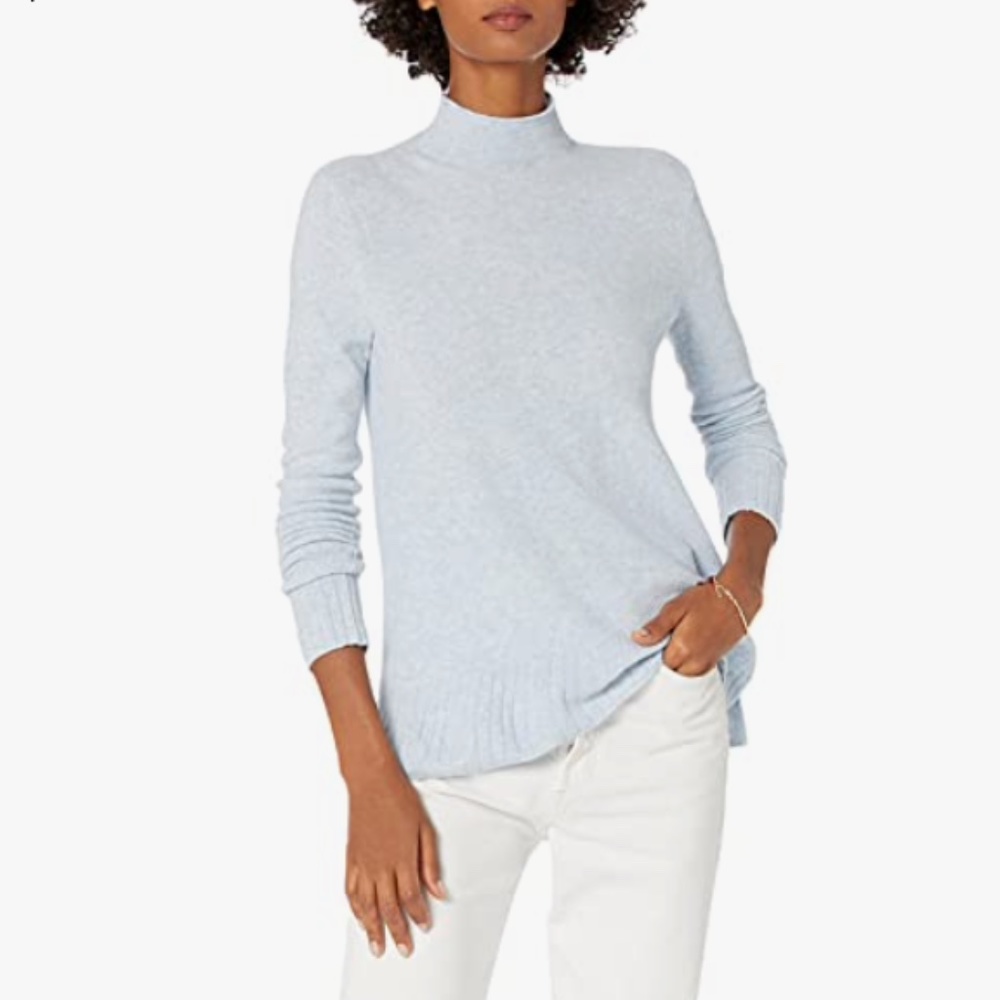 GOODTHREADS Women's Mid-Gauge Stretch Funnel Neck Sweater, Heathered Blue | M